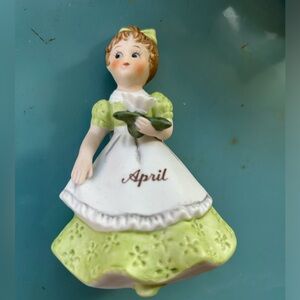 NIB 4” tall ceramic April doll. Special gift for the birthday girl.